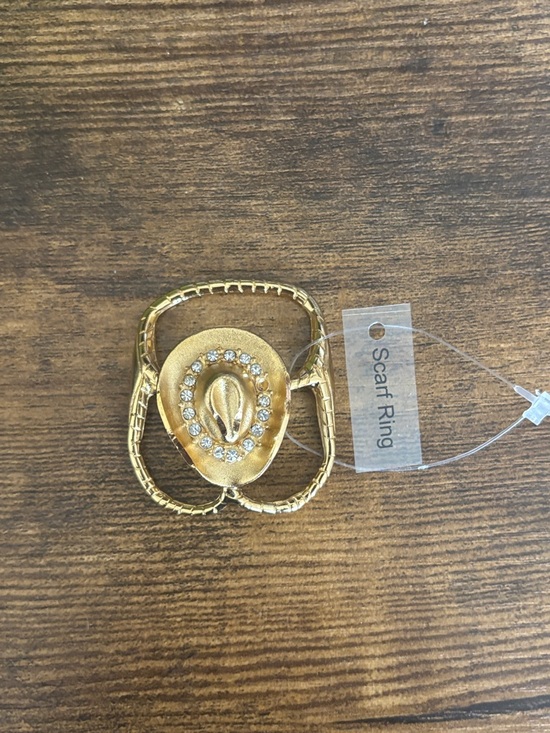 Accessories - Gold Cowboy Hat Scarf Ring with Rhinestones
